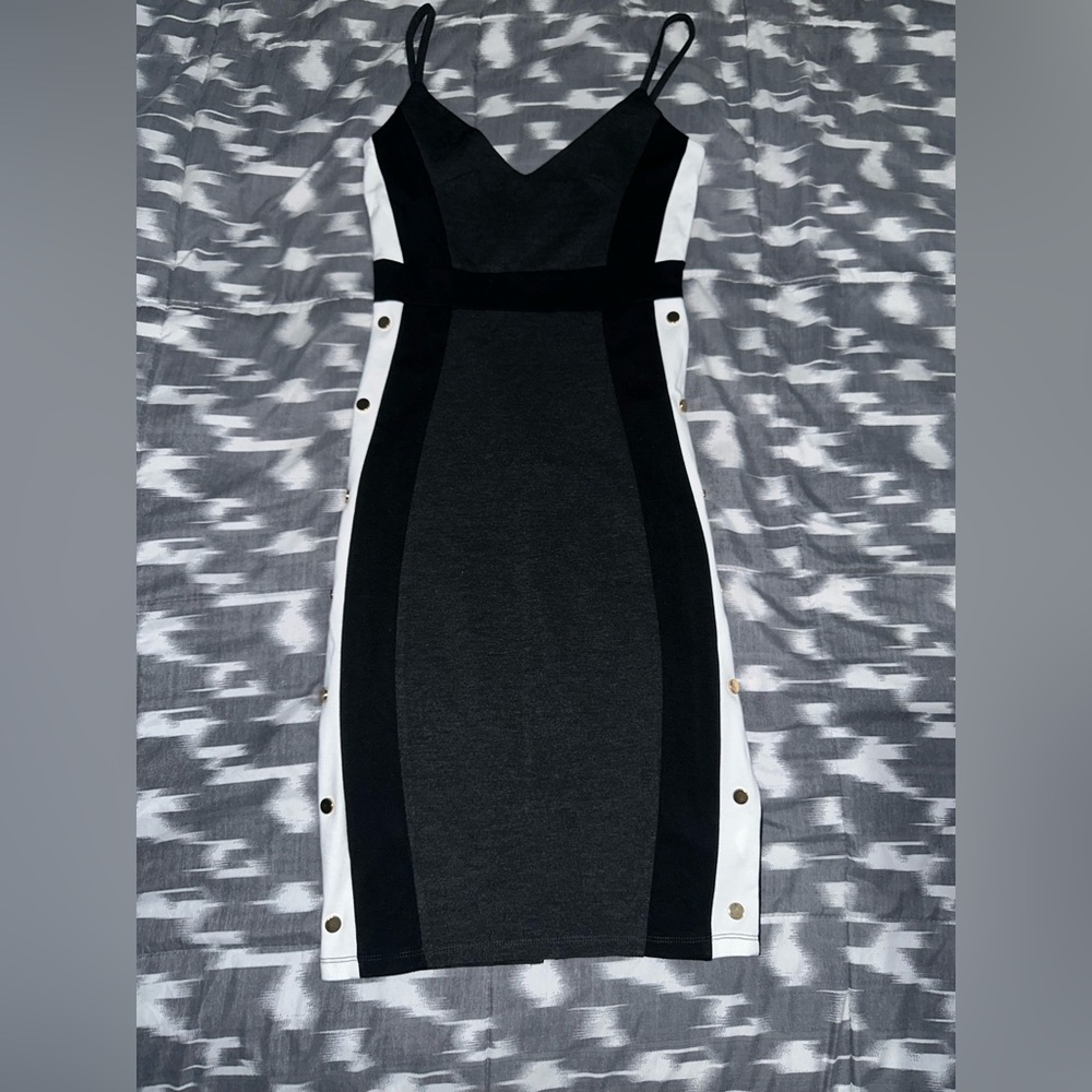 Mind code bodycon dress with gold studs